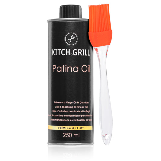Kitch.Grill® Einbrenn- und Pflege-Öl für Gusseisen Pinselset - Kitch.Grill